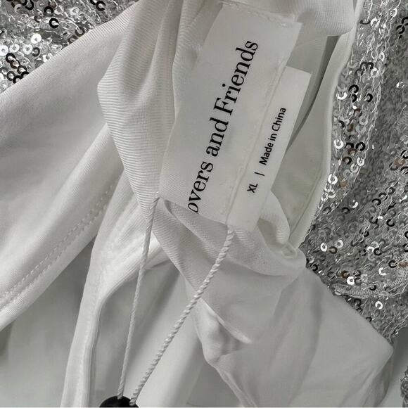 NWT Lovers + Friends Silver Sequin Ginger Bodysuit size XL - Picture 9 of 10